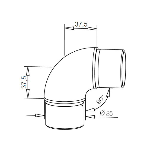 Siliconen bocht 90 graden blauw DN=19mm L=200mm Siliconen bocht 90 graden blauw DN=19mm L=200mm