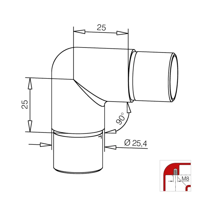 CONNECTOR B - Stainless steel coating 25mm, 38mm and 50.8mm