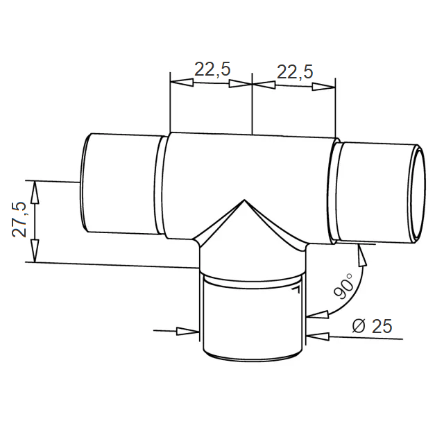 CONNECTOR E - Solid brass T-PIECE 25mm, 40mm and 50.8mm
