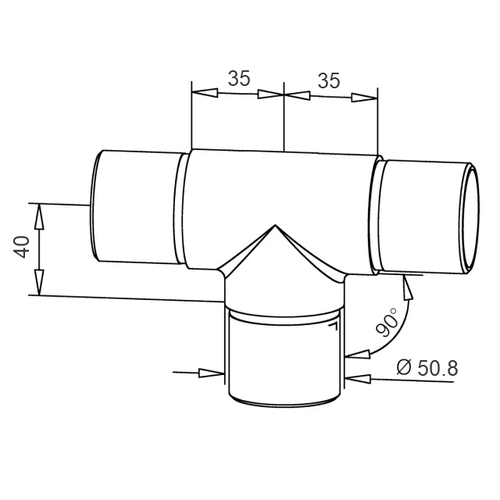 VERBINDUNGSSTÜCK E – Massives T-STÜCK aus Messing 25 mm, 40 mm und 50,8 mm