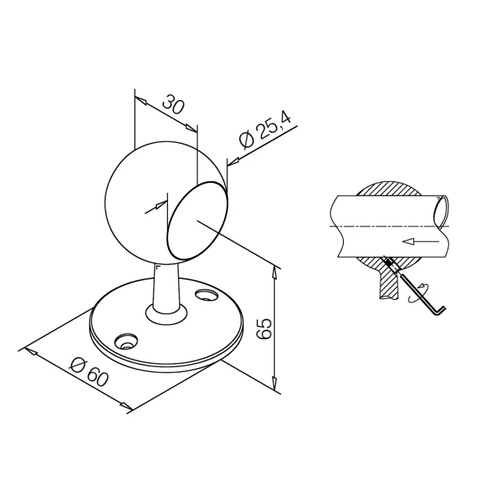 Handrail holder stainless steel open art.12 - 25 and 38mm