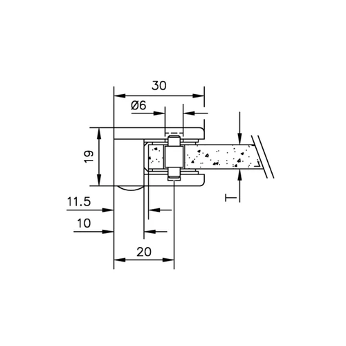 Glass clamp stainless steel coating, wall mounting 30X30mm