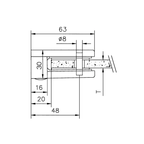 Glass clamp stainless steel coating, wall mounting 45X63mm