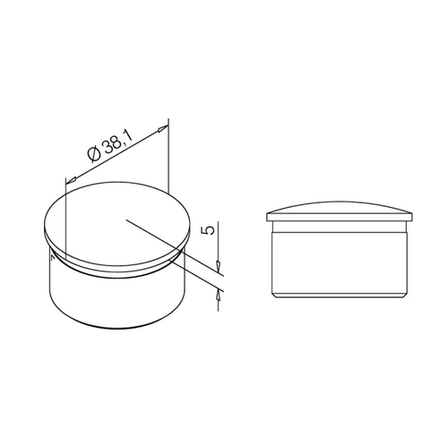 Tube cap half round Brushed brass coating 25mm and 38mm