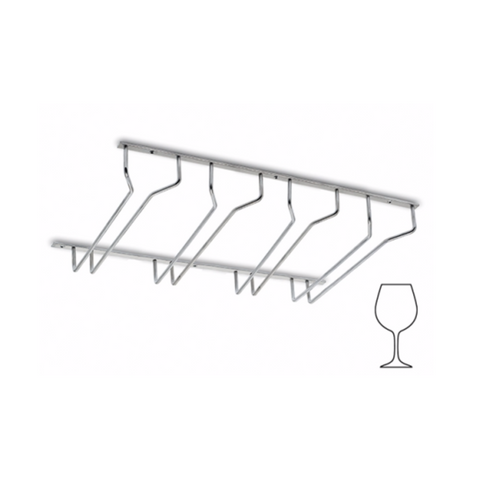 Glashalter-Set 4 Reihen Edelstahl 350 mm, Glas mit breiter Basis