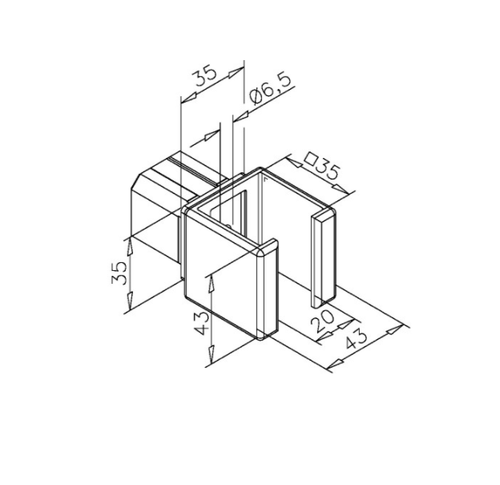 VERBINDUNGSSTÜCK E - T-STÜCK mit Edelstahlbeschichtung 35x35mm