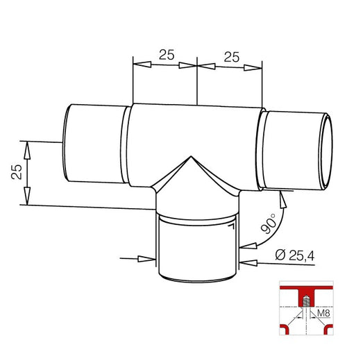 VERBINDUNGSSTÜCK E – Chrombeschichtetes T-STÜCK 25 mm, 40 mm und 50,8 mm