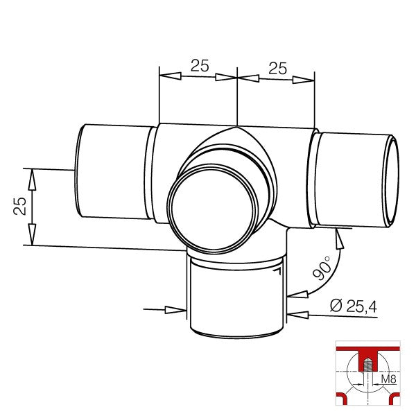 CONNECTOR G - Chrome coating T-PIECE 25mm, 40mm and 50.8mm