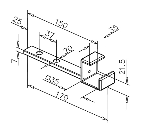 Bar support Square tube stainless steel art.8B - 35mm