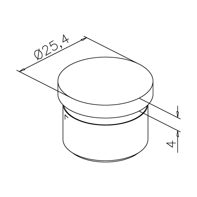 Tube cap flat stainless steel coating 25mm, 38mm, 40mm and 50.8mm