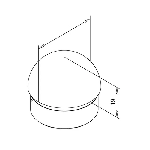 Tube cap half round Chrome 16mm, 25mm, 38mm and 40mm