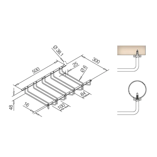 Glazenhouder set 5 rijen, RVS 300mml