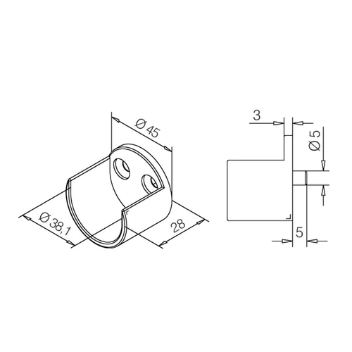 Halve buissteun/buisrozet RVS 25mm of 38mm