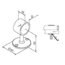 Handlaufhalter aus Edelstahl, schlankes Modell, offen, Art. 12 – 25 mm. 38mm. und 50,8 mm.