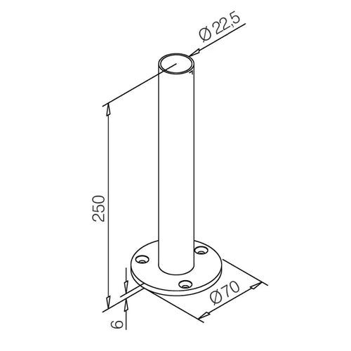Bevestigingspaal met plaat art.6 voor buis 25mm