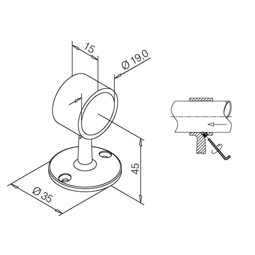 Handrail holder Brass coating sleek model art.12 - 25mm, 38mm and 50.8mm