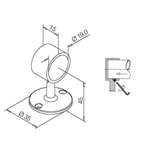 Handlaufhalter Messingbeschichtung schlankes Modell geschlossen Art. 13 - 25 mm und 38 mm