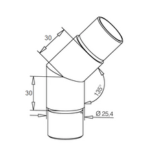 VERBINDINGSSTUK C- RVS coating 135° 25mm, 38mm, 40mm en 50.8mm