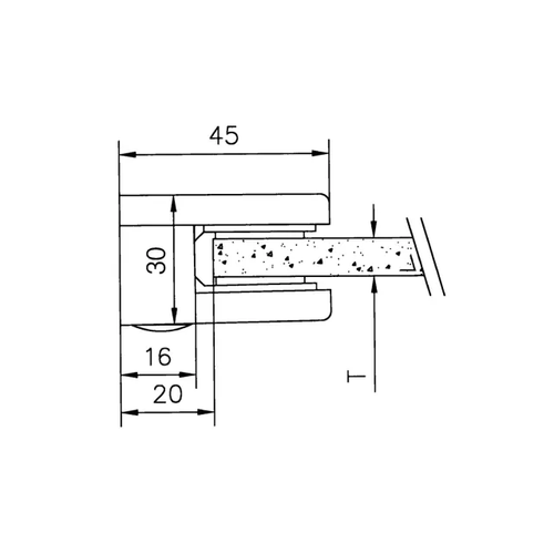 Glasklem Messing coating, Wandbevestiging 45X45mm