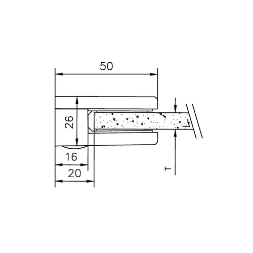 Glasklem Messing coating, Wandbevestiging 40X50mm